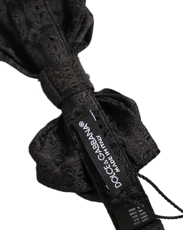Dolce & Gabbana Men Black Paisley Silk Adjustable Neck Papillon Bow Tie