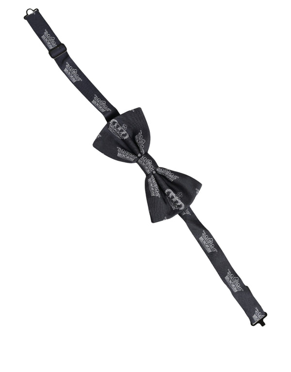 Dolce & Gabbana Men Black Crown Silk Adjustable Neck Papillon Bow Tie
