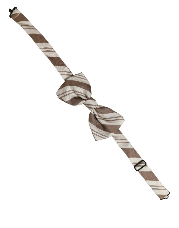 Dolce & Gabbana Men Brown Beige Stripes Adjustable Neck Papillon Bow Tie
