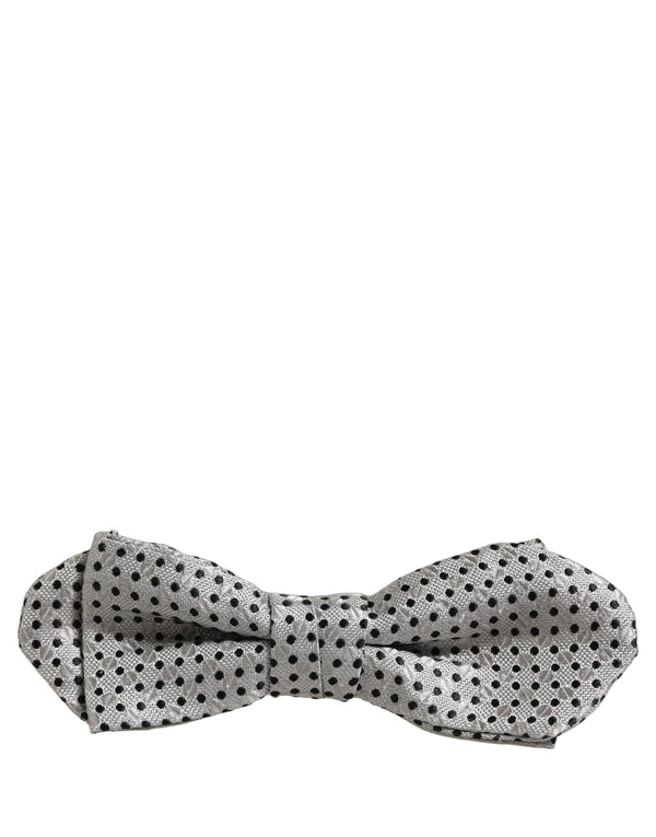 Dolce & Gabbana Men Silver Black Polka Dot Adjustable Neck Papillon Bow Tie