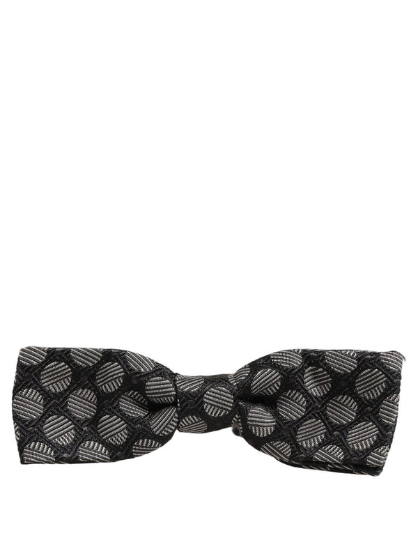 Dolce & Gabbana Dark Gray White Geometric Silk Adjustable Neck Papillon Bow Tie