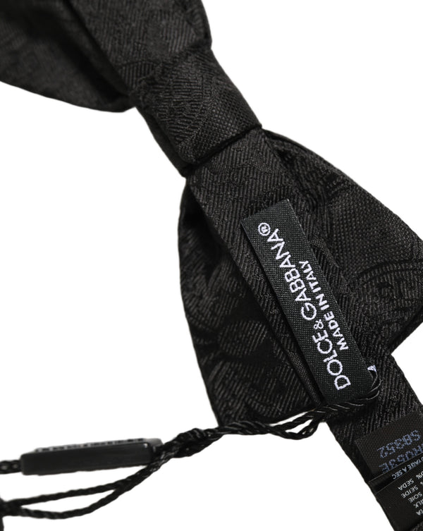 Dolce & Gabbana Men Dark Gray Paisley Silk Adjustable Neck Papillon Bow Tie
