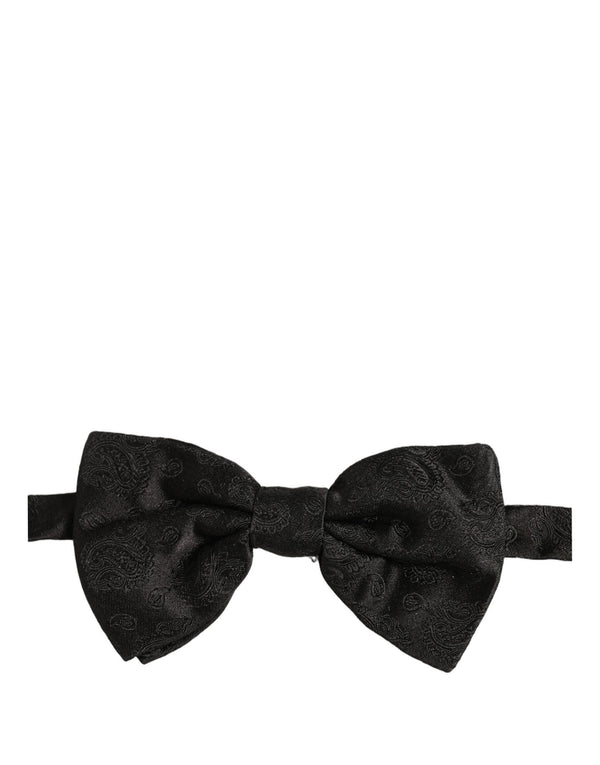 Dolce & Gabbana Men Black Paisley Silk Adjustable Neck Papillon Bow Tie