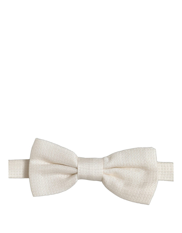 Dolce & Gabbana Men Off White Silk Adjustable Neck Papillon Bow Tie