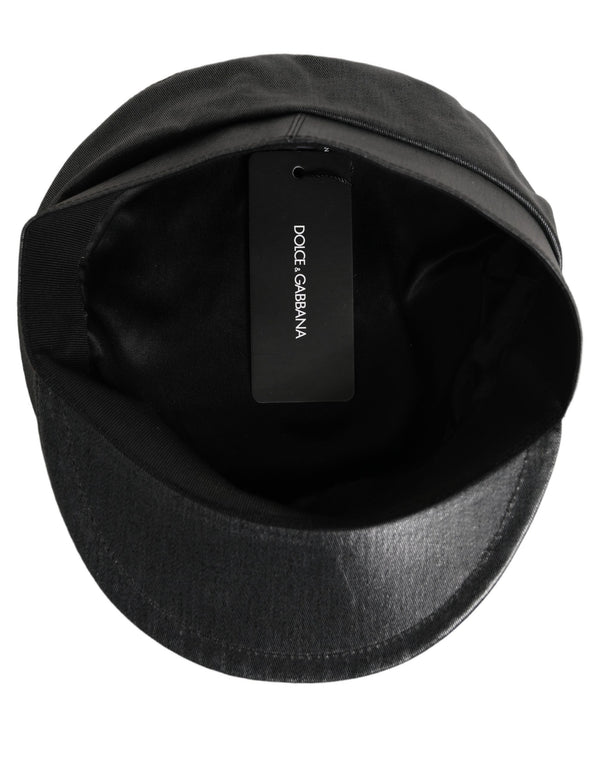 Dolce & Gabbana Black Cotton Gold DG Chain Baker Boy Capello Hat