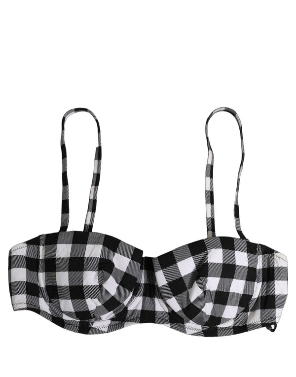 Dolce & Gabbana Black White Gingham Check Beachwear Bikini Top