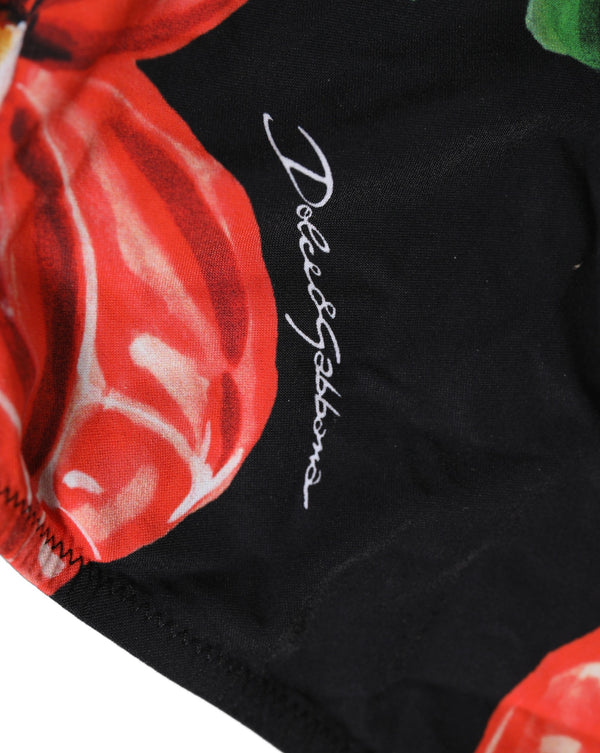 Dolce & Gabbana Black Floral Print Nylon Beachwear Bikini Bottom