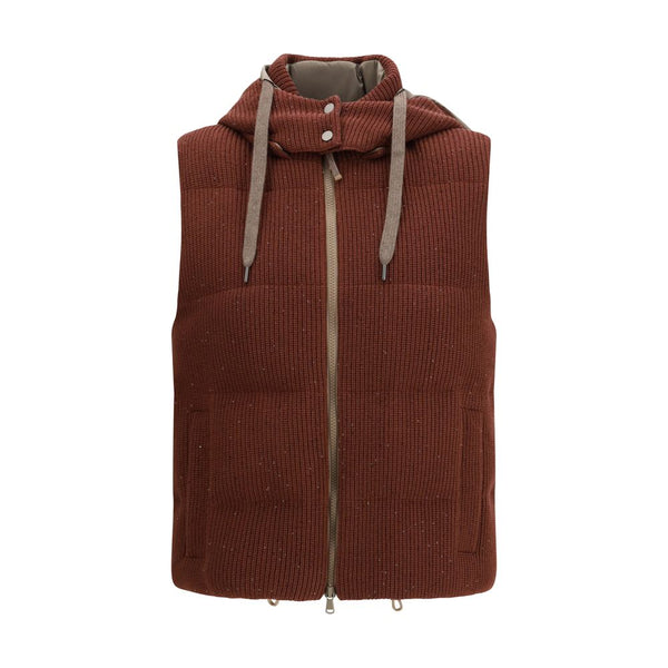 Brunello Cucinelli Brown Cotton Sleeveless Jacket