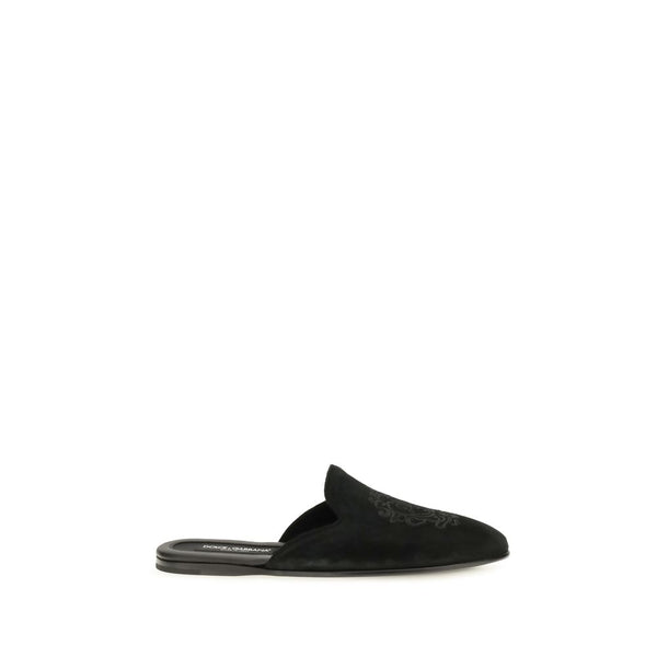 Dolce & Gabbana Black Calf Leather Bos Taurus Mules