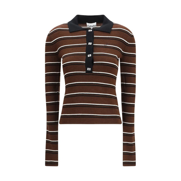Ganni Brown Wool Oves Aries Dress Shirt
