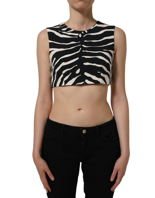 Dolce & Gabbana Black White Zebra Sleeveless Cropped Tank Top