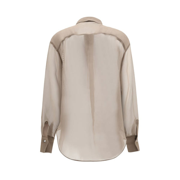 Brunello Cucinelli Beige Silk Pattern Shirt