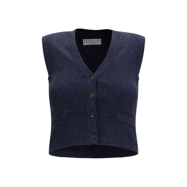 Brunello Cucinelli Blue Cashmere Sleeveles Sweater