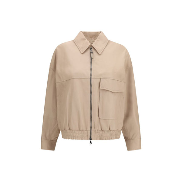 Brunello Cucinelli Beige Leather Leather Jacket