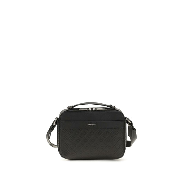Ferragamo Black Calf Leather Bos Taurus Shoulder Bag