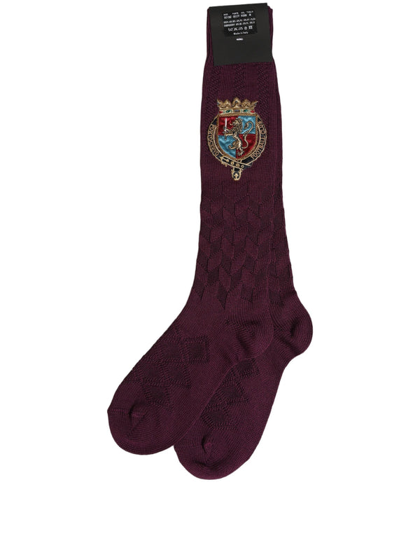 Dolce & Gabbana Burgundy Wool Crest Logo Knee High Accessory Socks