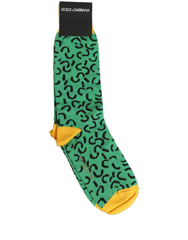 Dolce & Gabbana Men Green Cotton Abstract Mid Calf Accessory Socks