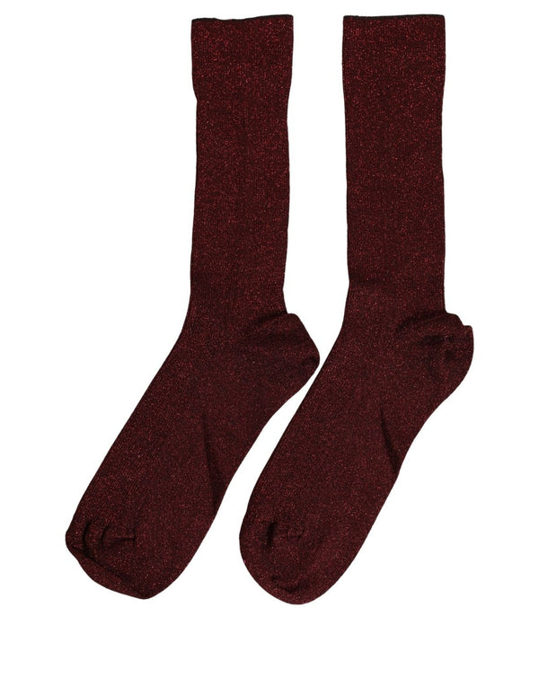 Dolce & Gabbana Maroon Viscose DG Logo Mid Calf Accessory Socks