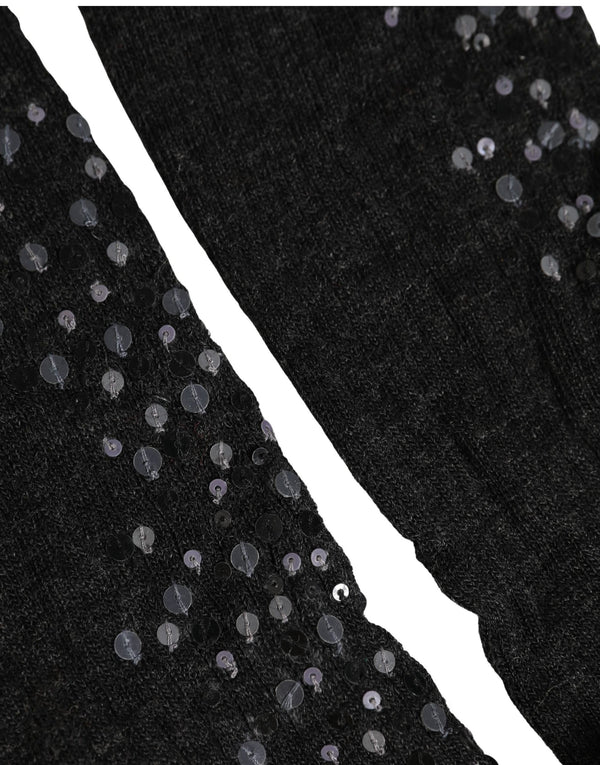 Dolce & Gabbana Dark Gray Sequined Wool Knee High Accessory Socks