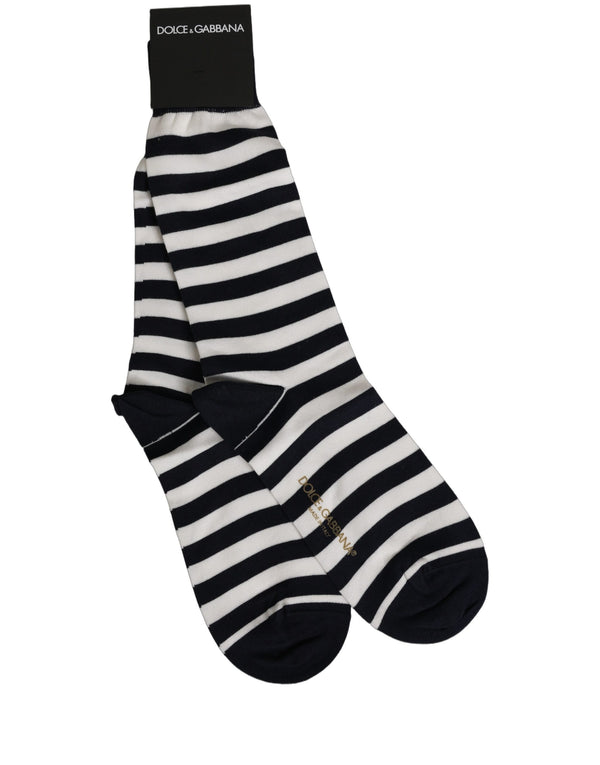 Dolce & Gabbana Black White Stripes Cotton Mid Calf Accessory Socks