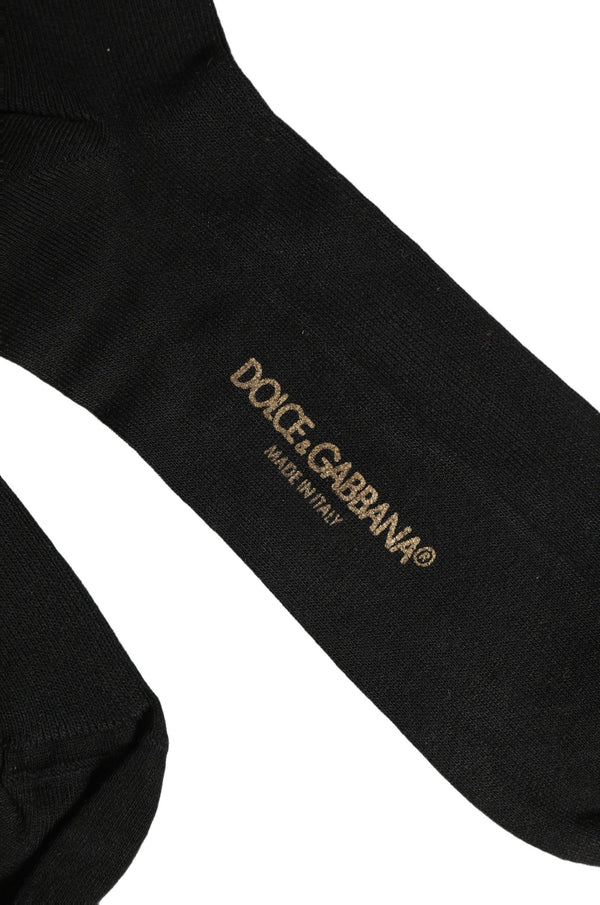 Dolce & Gabbana Black Cotton Ribbed Logo Over The Calf Women Socks