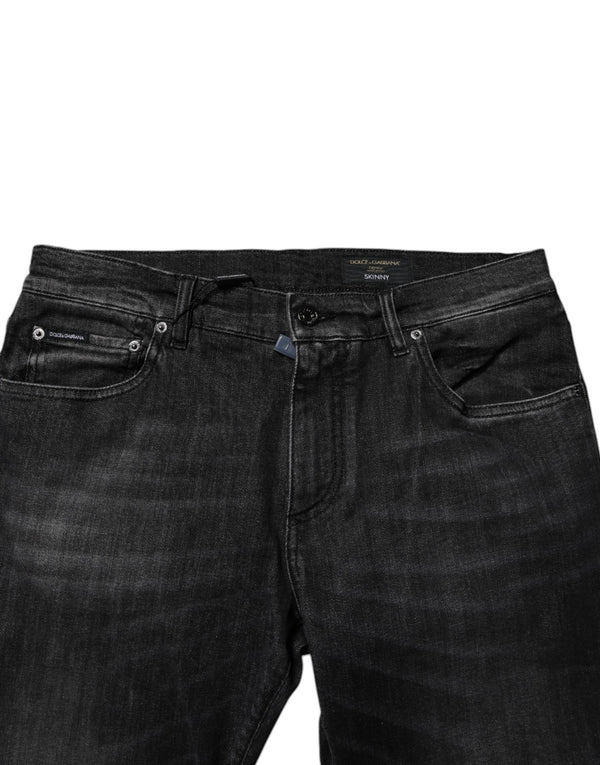 Dolce & Gabbana Dark Gray Washed Cotton Skinny Men Denim Jeans