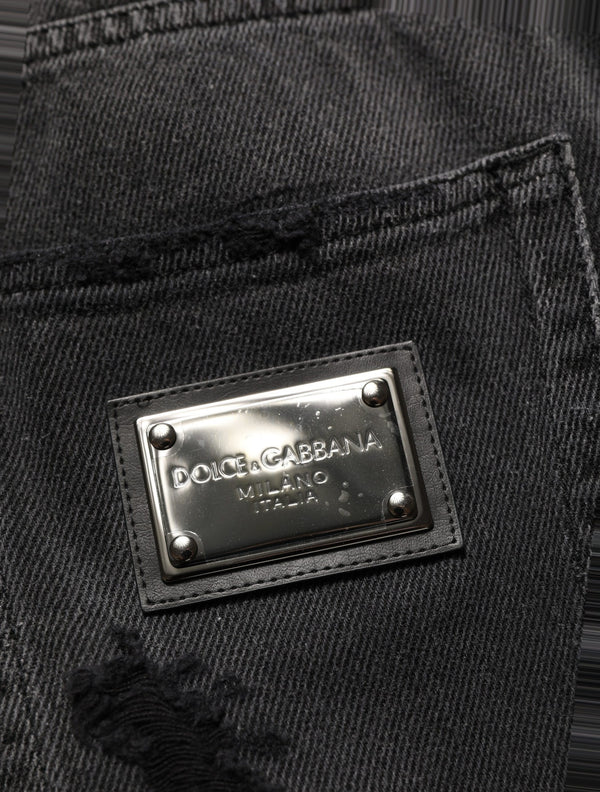 Dolce & Gabbana Dark Gray Distressed Oversize Men Denim Jeans