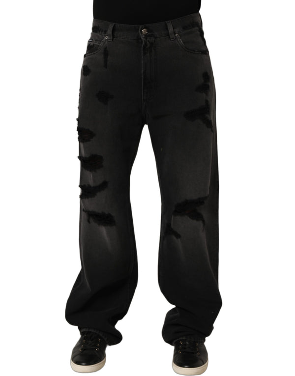 Dolce & Gabbana Dark Gray Distressed Oversize Men Denim Jeans