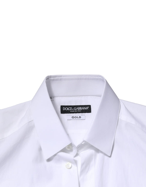 Dolce & Gabbana White GOLD Crown Bee Cotton Formal Dress Shirt