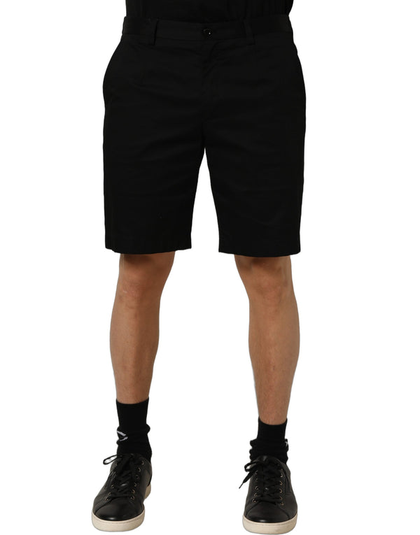 Dolce & Gabbana Black Cotton Mid Waist Men Bermuda Shorts