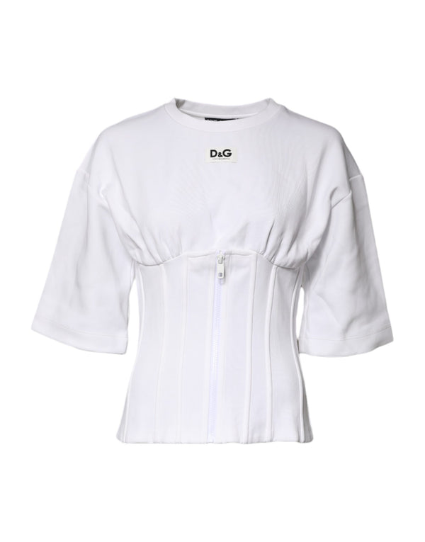 Dolce & Gabbana White Cotton Blend Corset Style Blouse Top