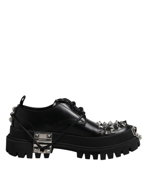 Dolce & Gabbana Black Studded Leather Hi-Trekking Derby Men Shoes