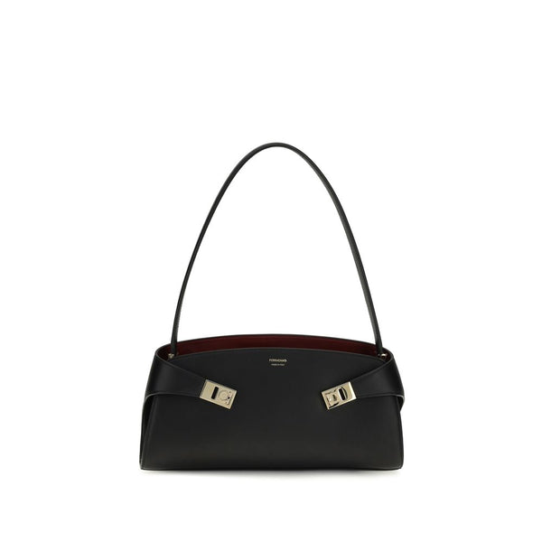 Ferragamo Black Calf Leather Bos Taurus Shoulder Bag