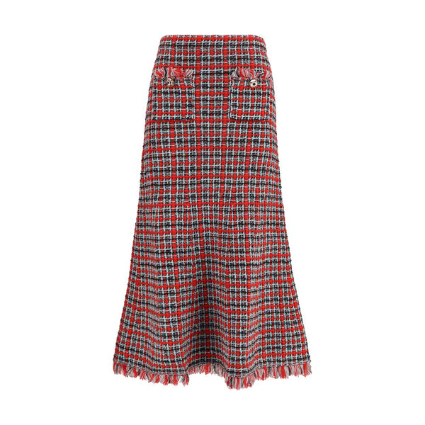 Self-Portrait Red Cotton Midi Skirt
