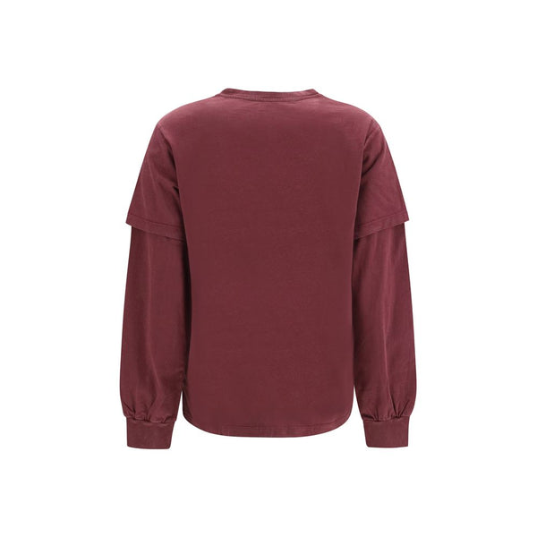 Ganni Bordeaux Cotton Long Sleeve T-Shirt