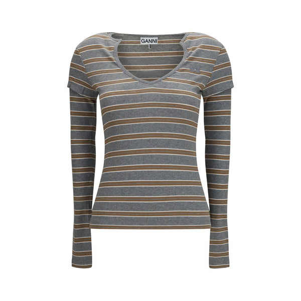 Ganni Gray Cotton Long Sleeve T-Shirt