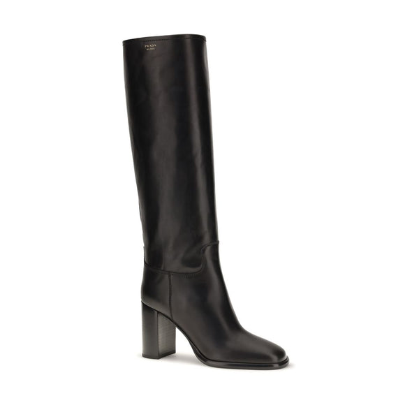 Prada Black Calf Leather Bos Taurus High Heel Boots