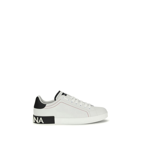 Dolce & Gabbana White Calf Leather Bos Taurus Low Top Sneakers