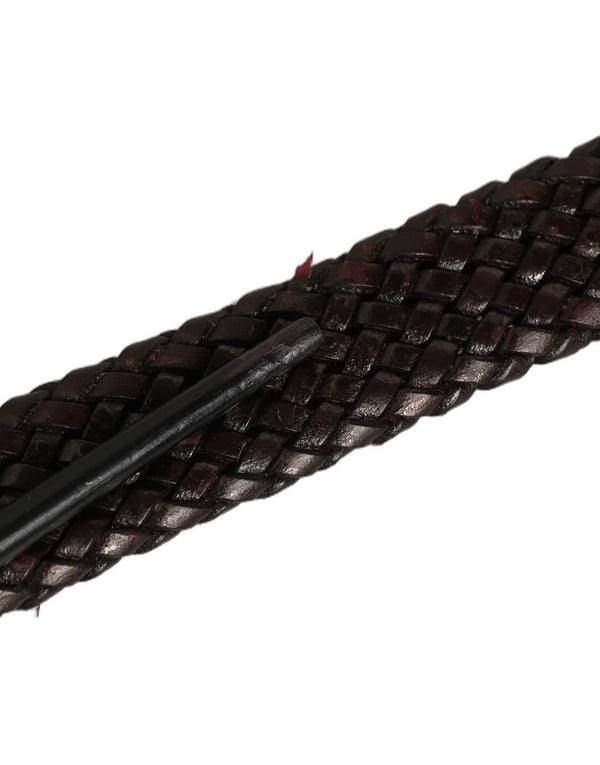 Dolce & Gabbana Dark Brown Woven Leather Metal Buckle Belt