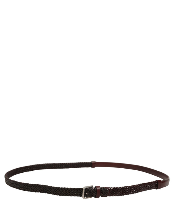 Dolce & Gabbana Dark Brown Woven Leather Metal Buckle Belt