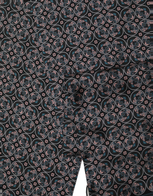 Dolce & Gabbana Black Silk Geometric Fringed Neck Shawl Scarf