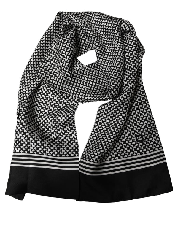 Dolce & Gabbana Black White Geometric Silk Neck Shawl Scarf