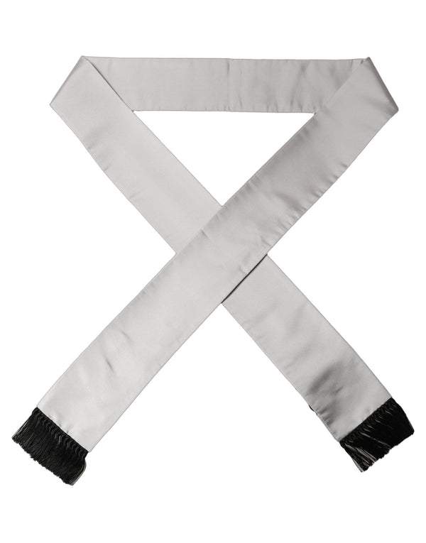 Dolce & Gabbana Light Gray Satin Silk Fringed Lace Stole Scarf