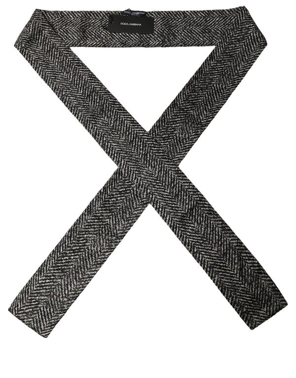 Dolce & Gabbana Black White Herringbone Tweed Shawl Scarf