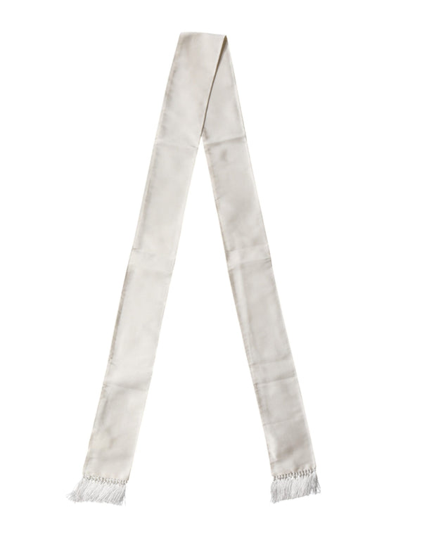 Dolce & Gabbana Men White Satin Silk Fringed Lace Stole Scarf