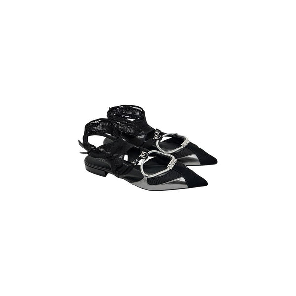 PINKO Black Leather Ballet Flats