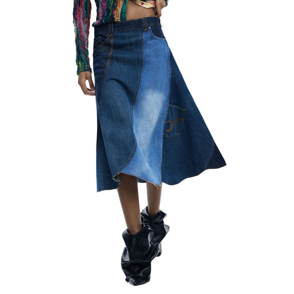 Desigual Blue Cotton Long Skirt
