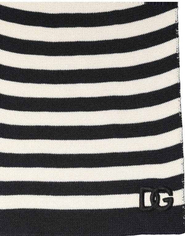 Dolce & Gabbana Black White Stripes Silk Knitted Shawl Scarf