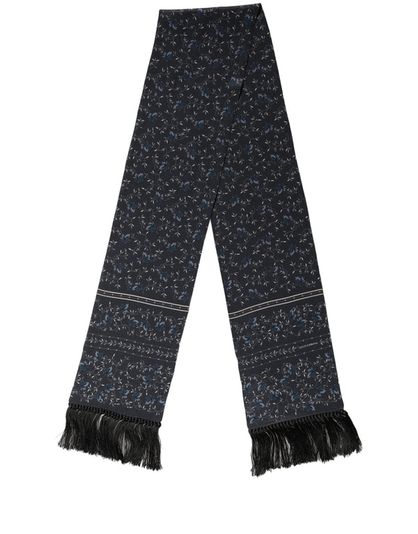 Dolce & Gabbana Blue Floral Silk Fringed Neck Shaw Scarf