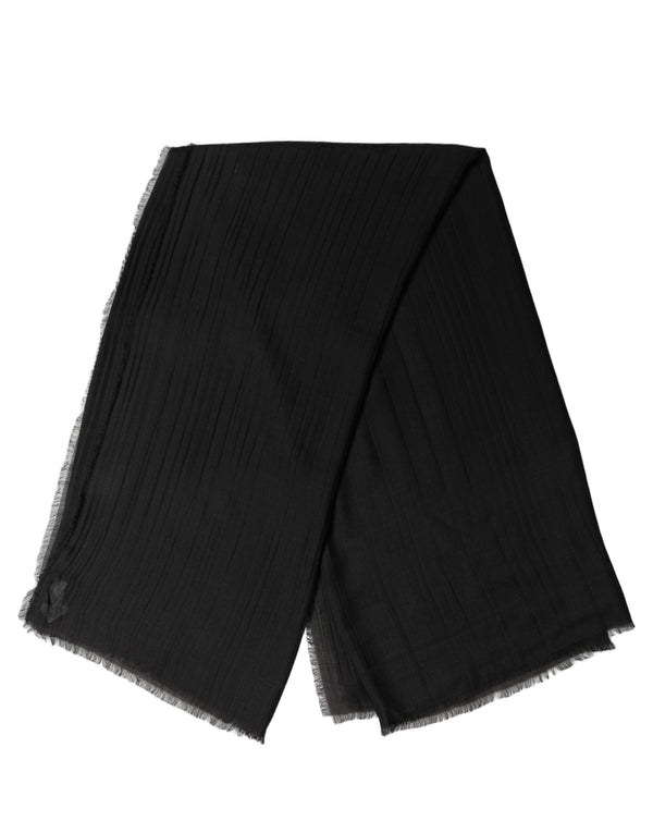 Dolce & Gabbana Black Silk Wool Fringed Men Lace Stole Scarf